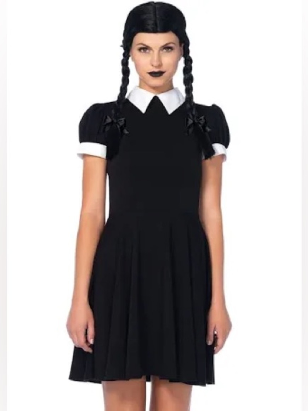 EUC Spirit Wednesday Halloween Costume Black Dress with White Collar and Cuffs S